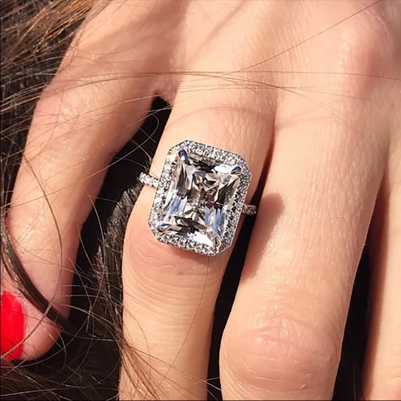 New Square Cut 925 Sterling Silver Diamond Ring - Picture 5 of 6